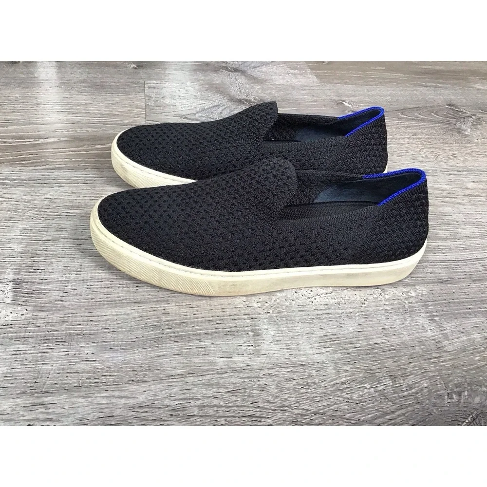 Rothy's Womens Size 7.5 Sneakers Black Knit Slip On Flat Casual Comfort Shoes